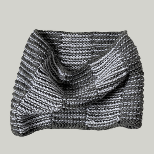 Grey and White Contrast Cowl-Knitting Pattern Only